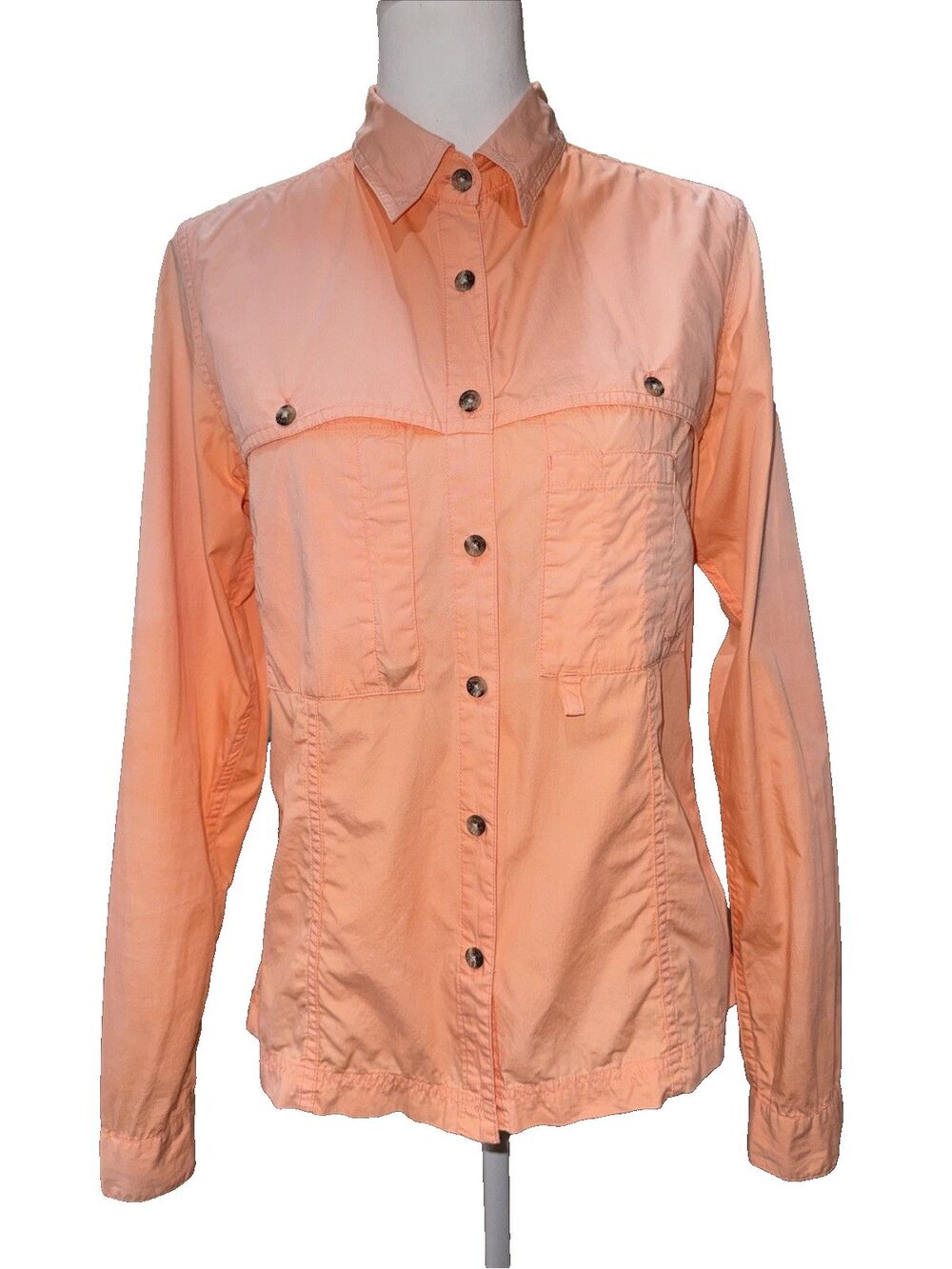 Filson Seattle Womens M Sun Faded Bright Peach Button Down Fishing Shirt Vented